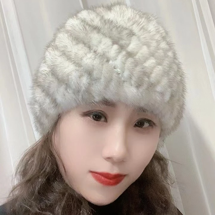 时尚百搭水貂毛编织加厚保暖帽子
