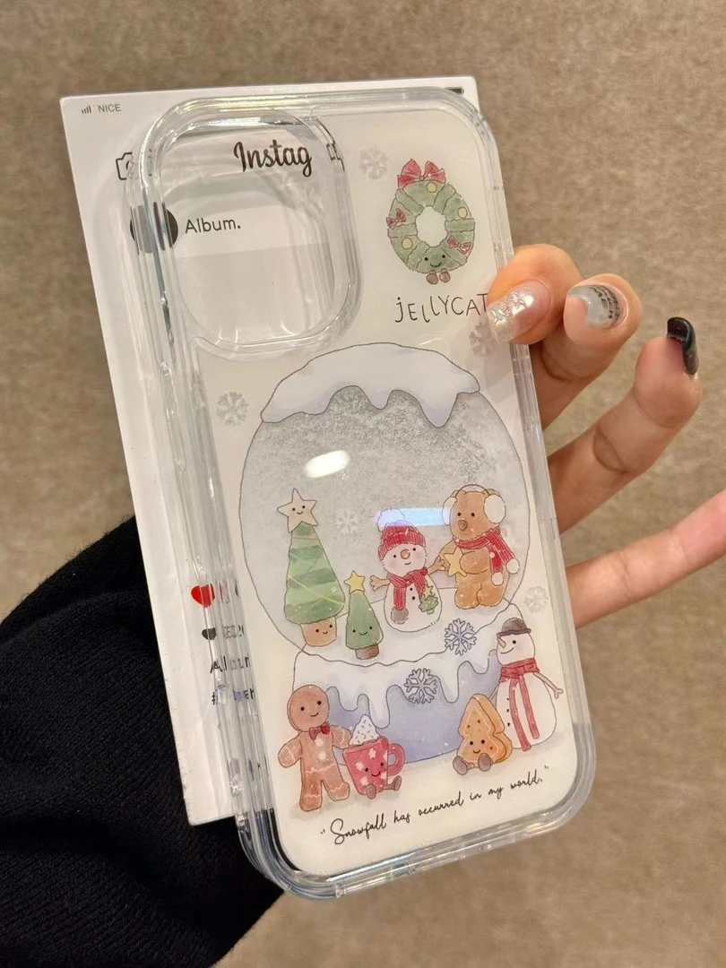 流沙卡通雪人水晶球适用苹果16promax小米oppovivo华为iPhone15