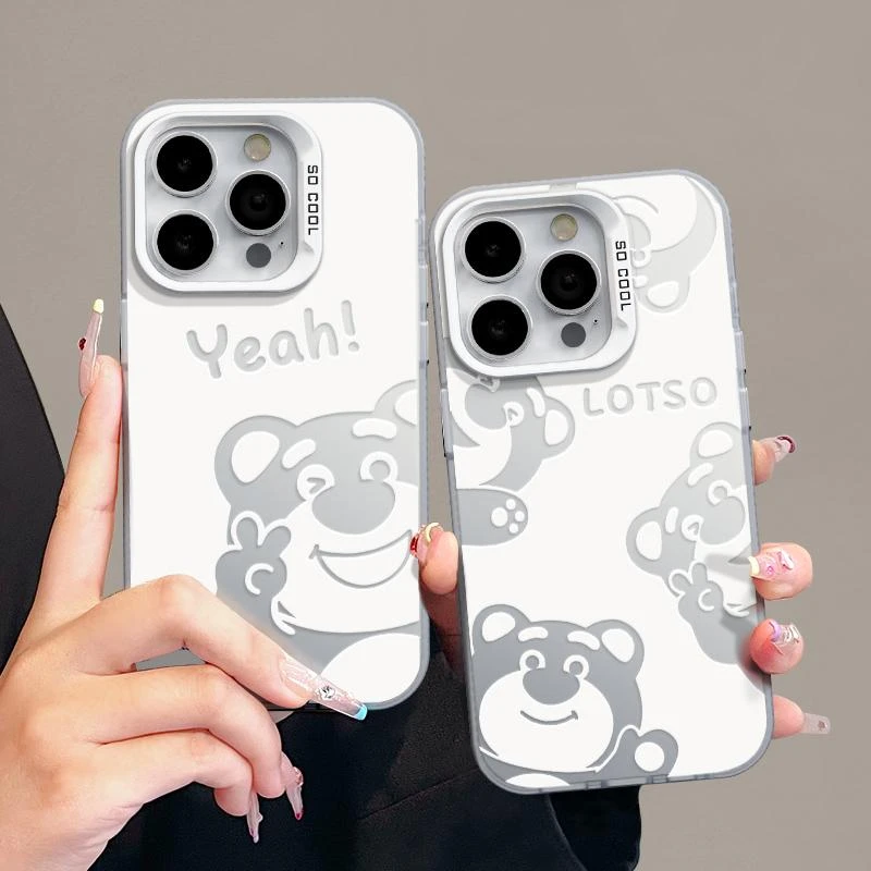 镂空草莓熊适用苹果15/14promax手机壳iPhone13软12防摔11简约78p