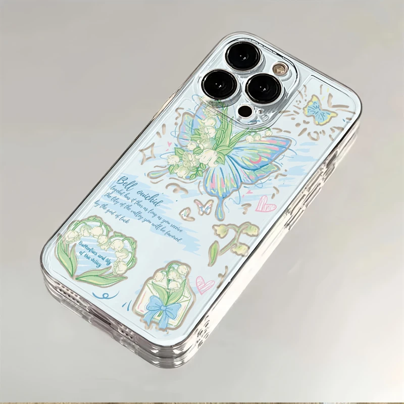 蝴蝶铃兰草适用苹果小米oppovivo华为iPhone12/13/14/15全包可爱
