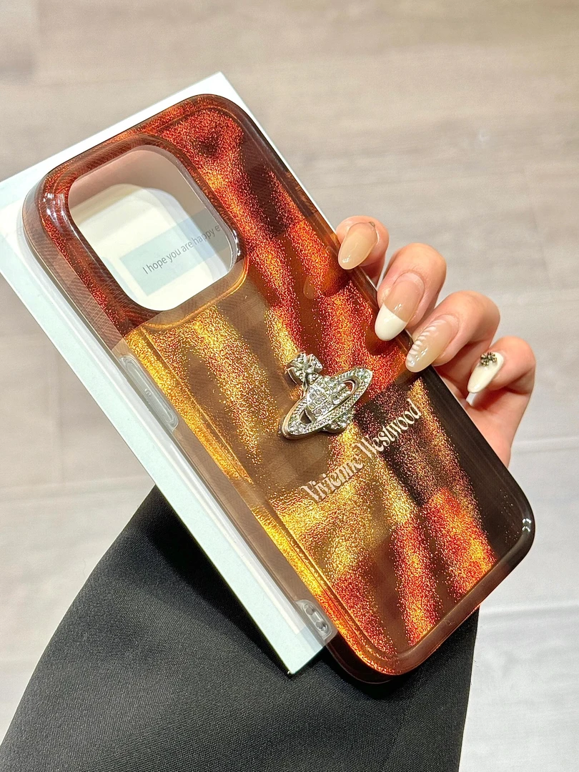 复古棕格纹拼接立体星球适用苹果15/14promax手机壳iPhone12防摔