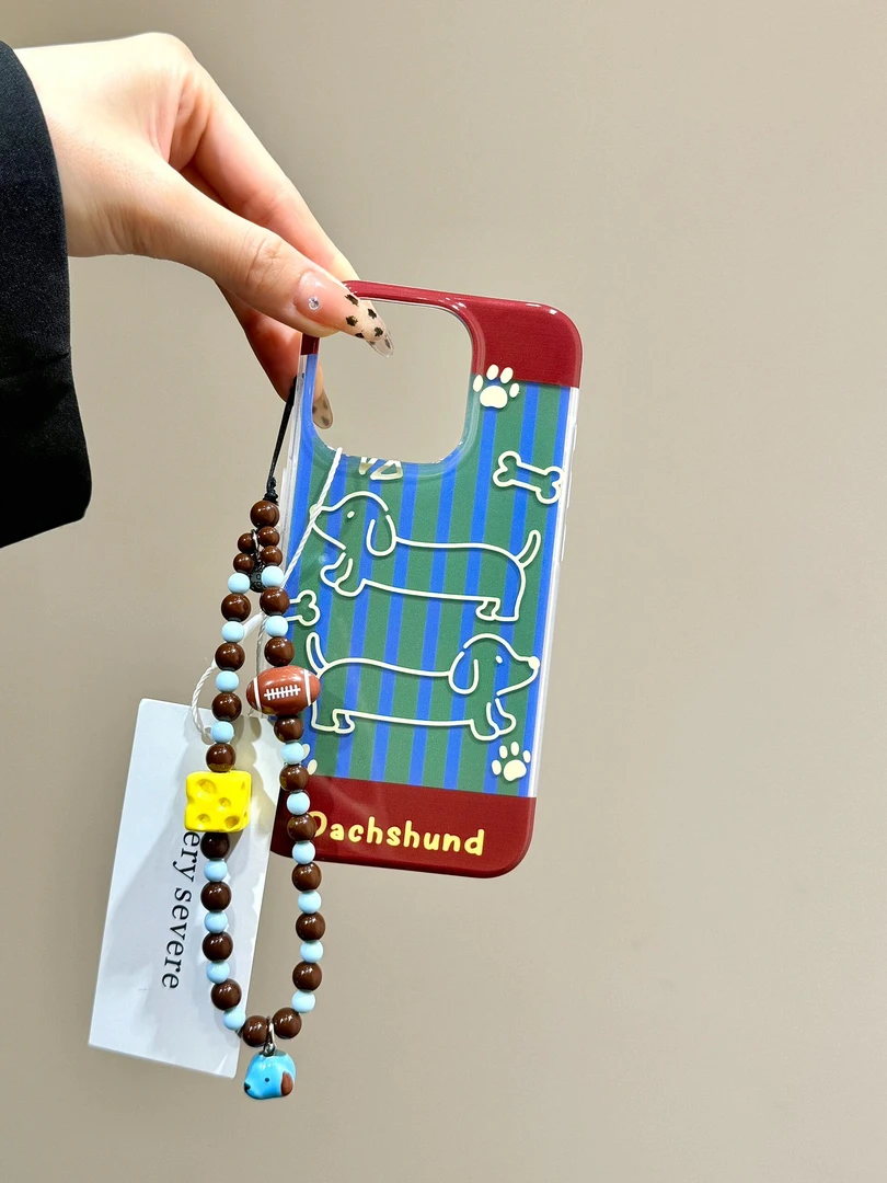 秋冬美拉德条纹腊肠狗适用苹果15/14promax手机壳iPhone12防摔