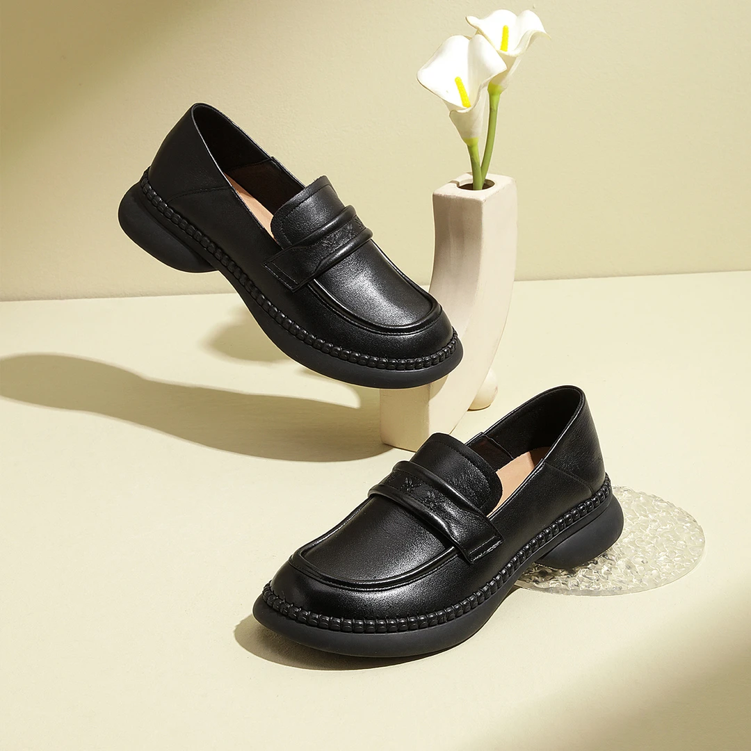 【门店发货】奥康女鞋2024秋季新款真皮舒适软底休闲妈妈鞋单鞋黑色