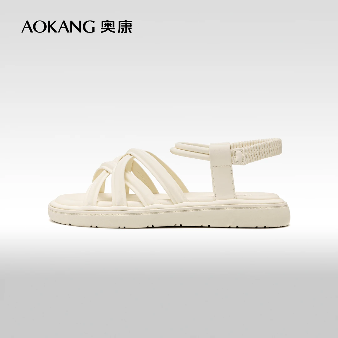 奥康女鞋2024秋季新款时尚休闲罗马凉鞋度假风绑带平底舒适凉鞋
