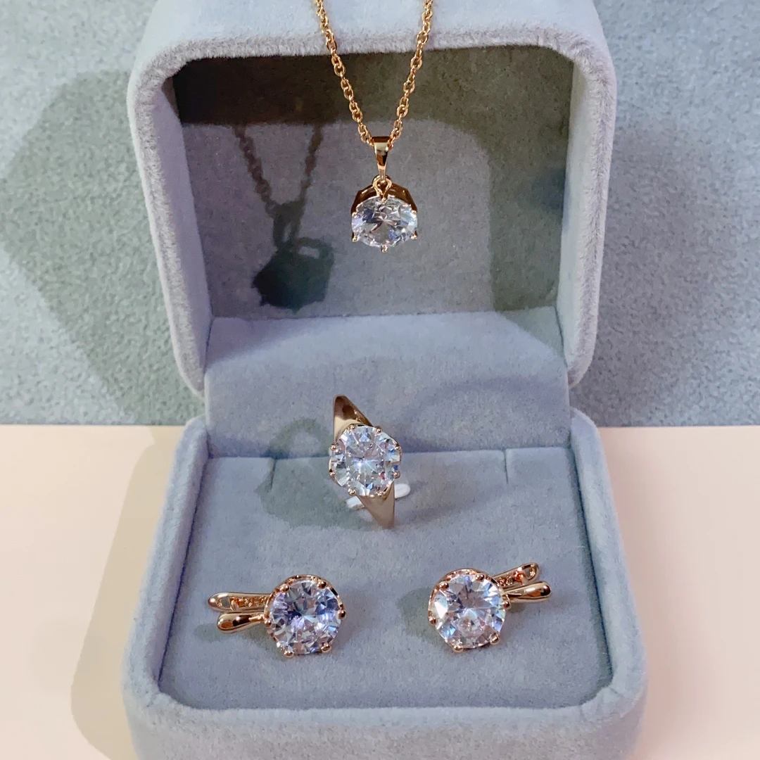 铜合金耳饰 069不掉色铜镀俄罗斯红金585耳环气质轻奢欧美套装