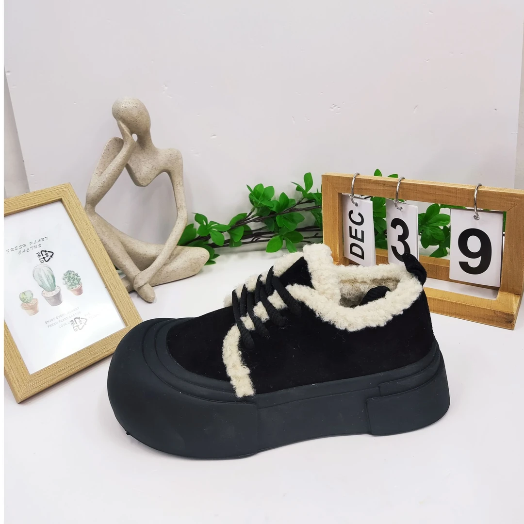 628 毛毛勃肯鞋女秋冬新款百搭厚底加绒博肯棉鞋复古休闲系带板鞋