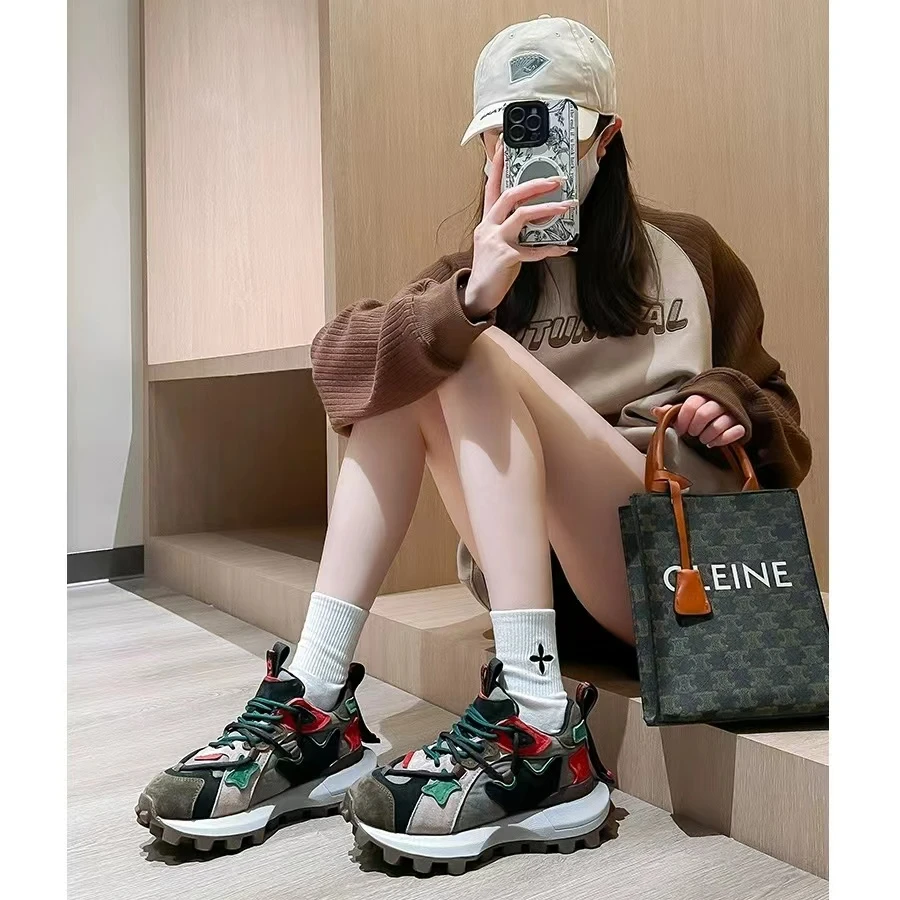 9699欧洲站拼色复古华夫阿甘鞋女2024新款厚底炸街运动老爹鞋