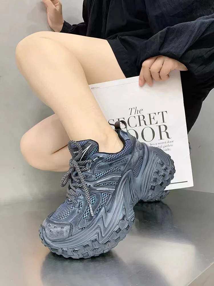 7721-155欧货老爹鞋女轮胎榴莲底做旧厚底高跟时尚休闲运动鞋