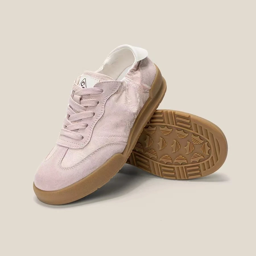 17699 新中式粉色阿甘德训鞋女2024夏新款国风单鞋厚底休闲小白鞋