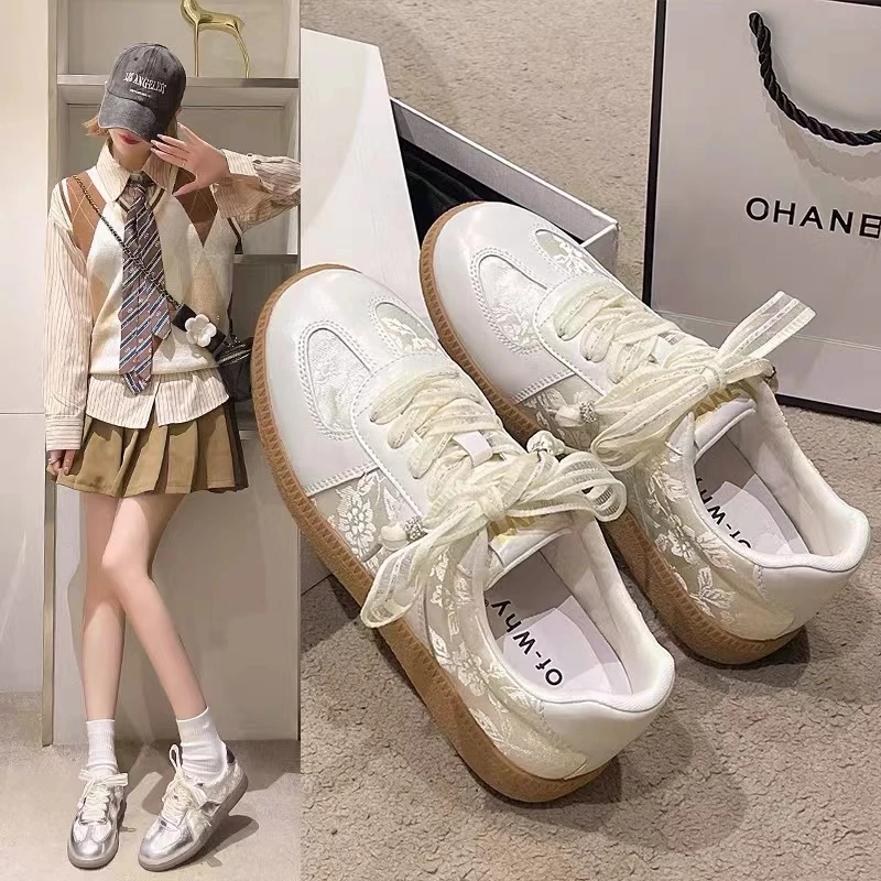 6876-100新中式国风德训鞋夏新款真皮印花透气平底休闲板鞋小白鞋