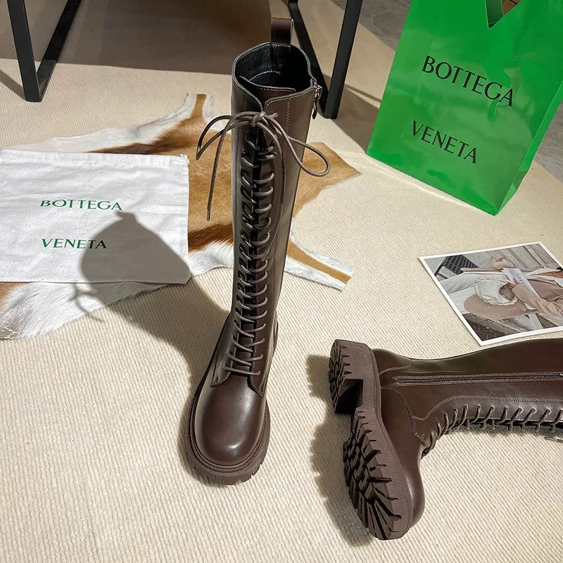 2717-16（单里） 小个子内增高长筒靴女秋冬粗跟系带侧拉链