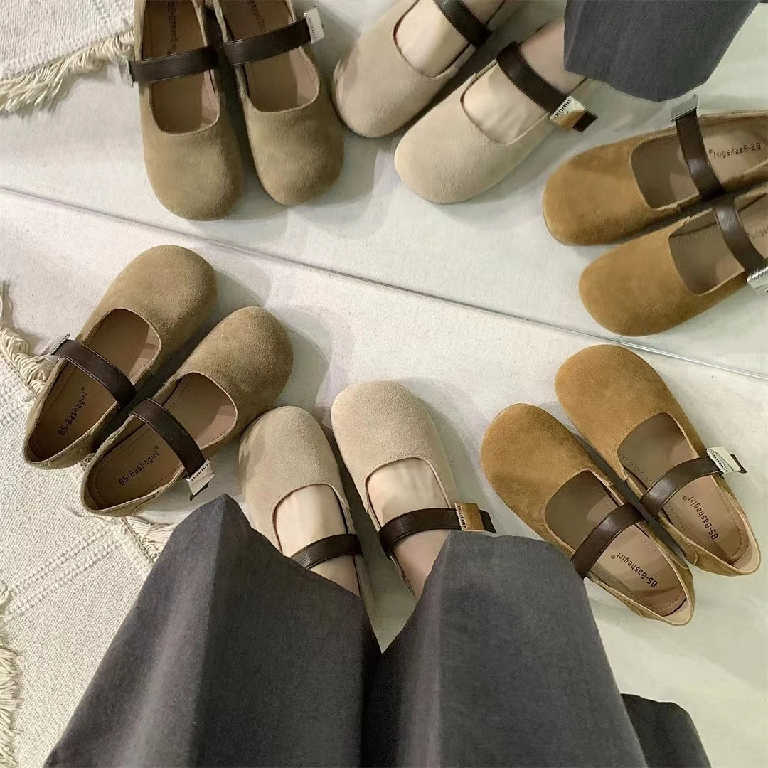 315-3复古浅口鞋女2024春季新款法式休闲女士圆头软平底玛丽珍鞋