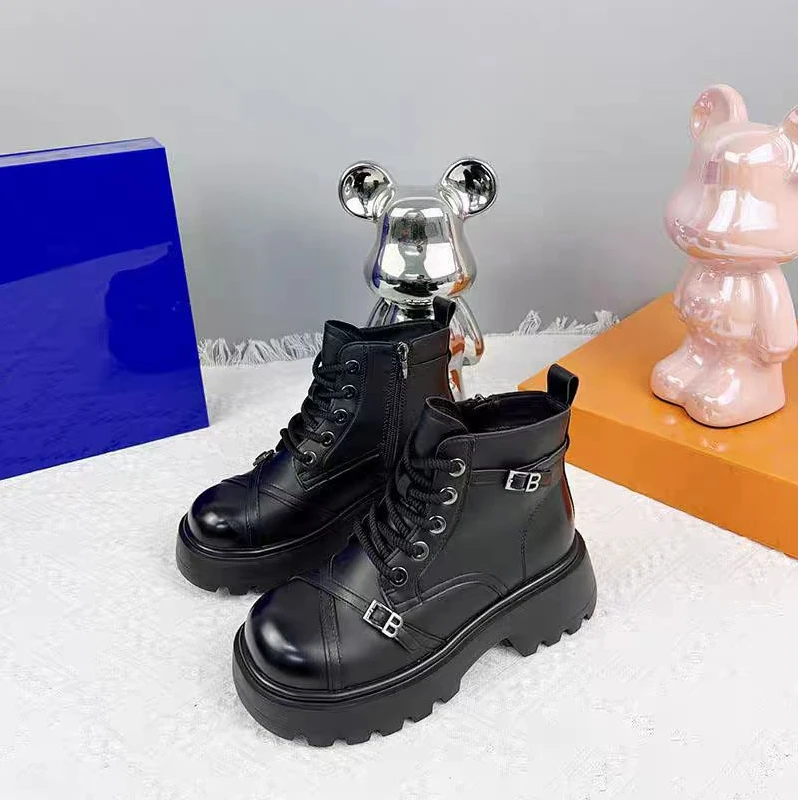 1027（加绒）真皮马丁靴靴子女新款冬季增高厚底英伦风系带机车短靴