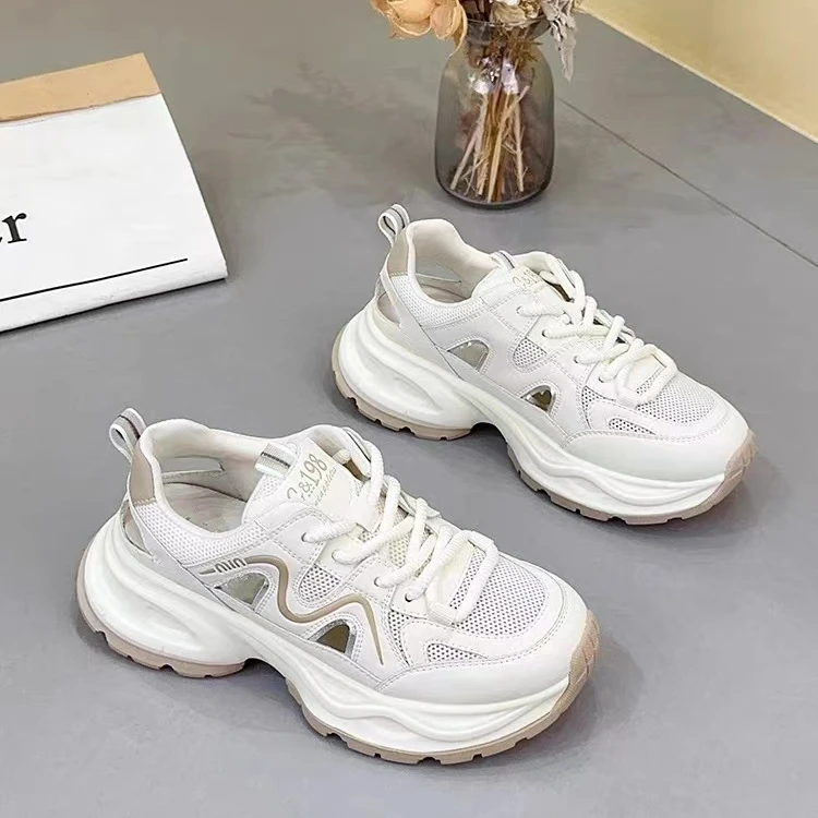 986-5镂空透气老爹鞋厚底鞋子夏季新款休闲网面小白显脚小运动鞋