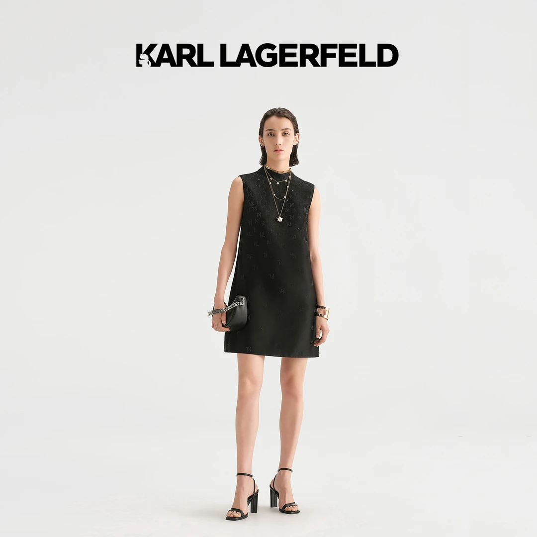 KARL LAGERFELD卡尔拉格斐夏黑色烫钻连衣裙老佛爷231L13