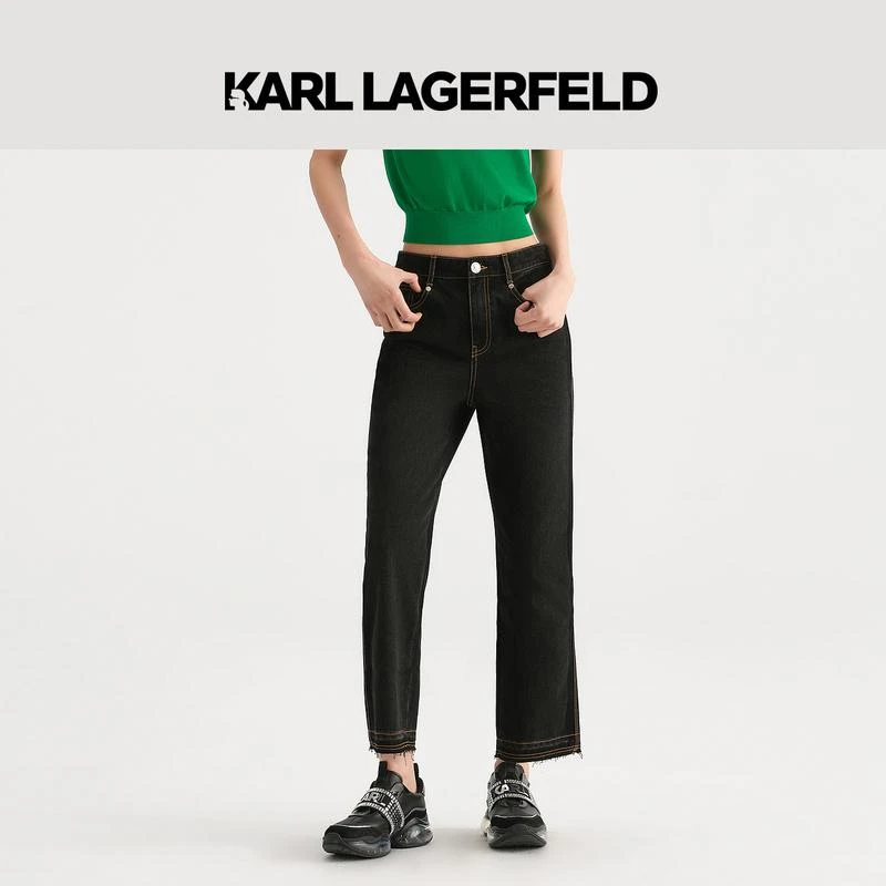 KARL LAGERFELD卡尔拉格斐2023秋拼接毛边牛仔裤老佛爷236L10E6