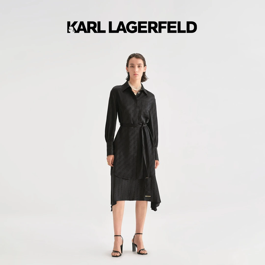KARL LAGERFELD卡尔拉格斐2023早秋梭织衬衫连衣裙老佛爷236L1351