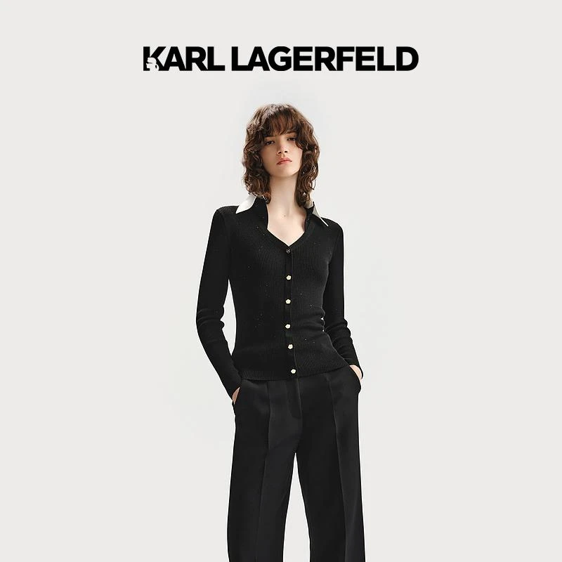 KARL LAGERFELD卡尔拉格斐2023秋款衬衫领套头针织236L2088