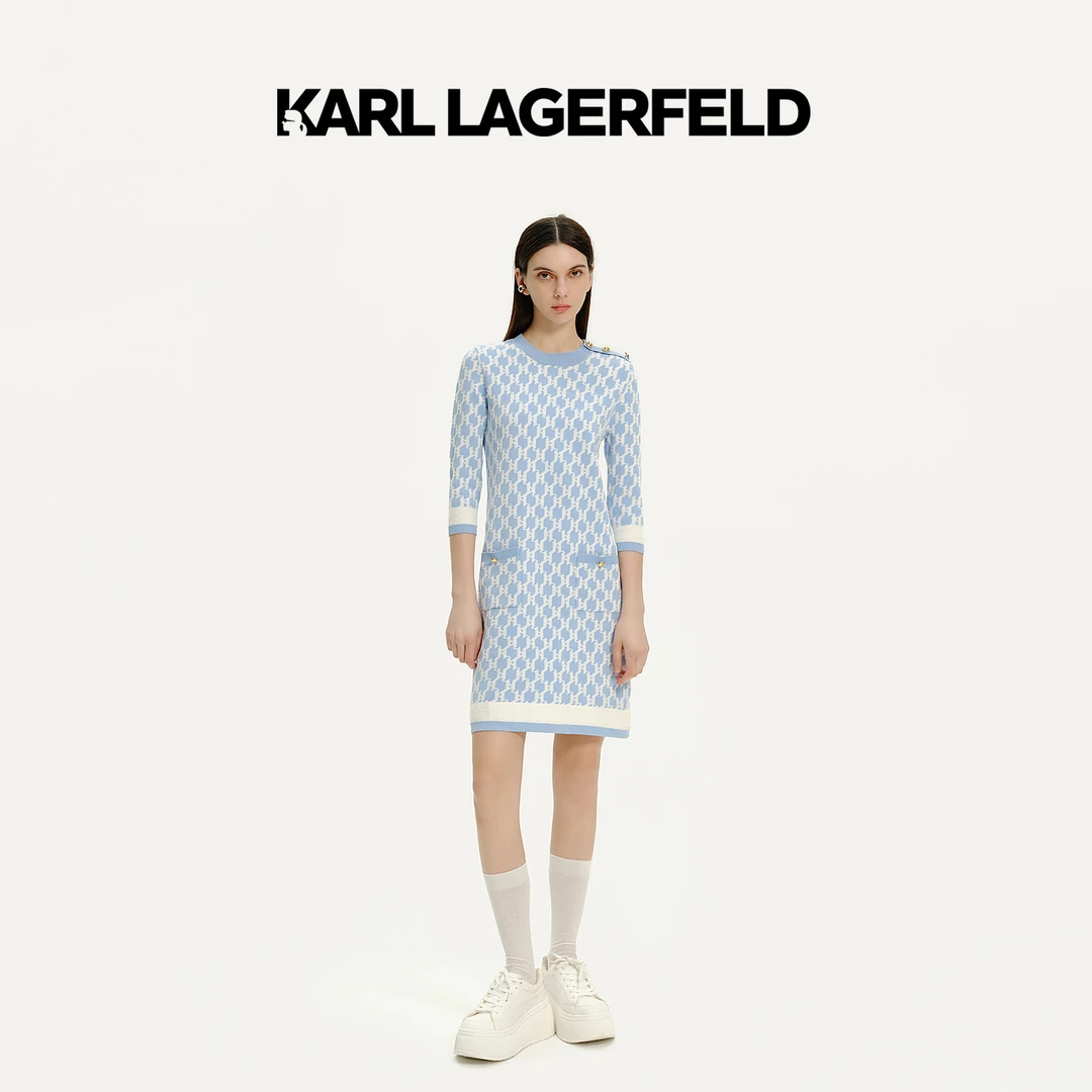 KARL LAGERFELD24秋撞色KL老花连衣裙E41W1330