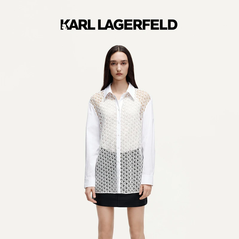 KARL LAGERFELD卡尔拉格斐24秋蕾丝长袖衬衫老佛爷K26L16