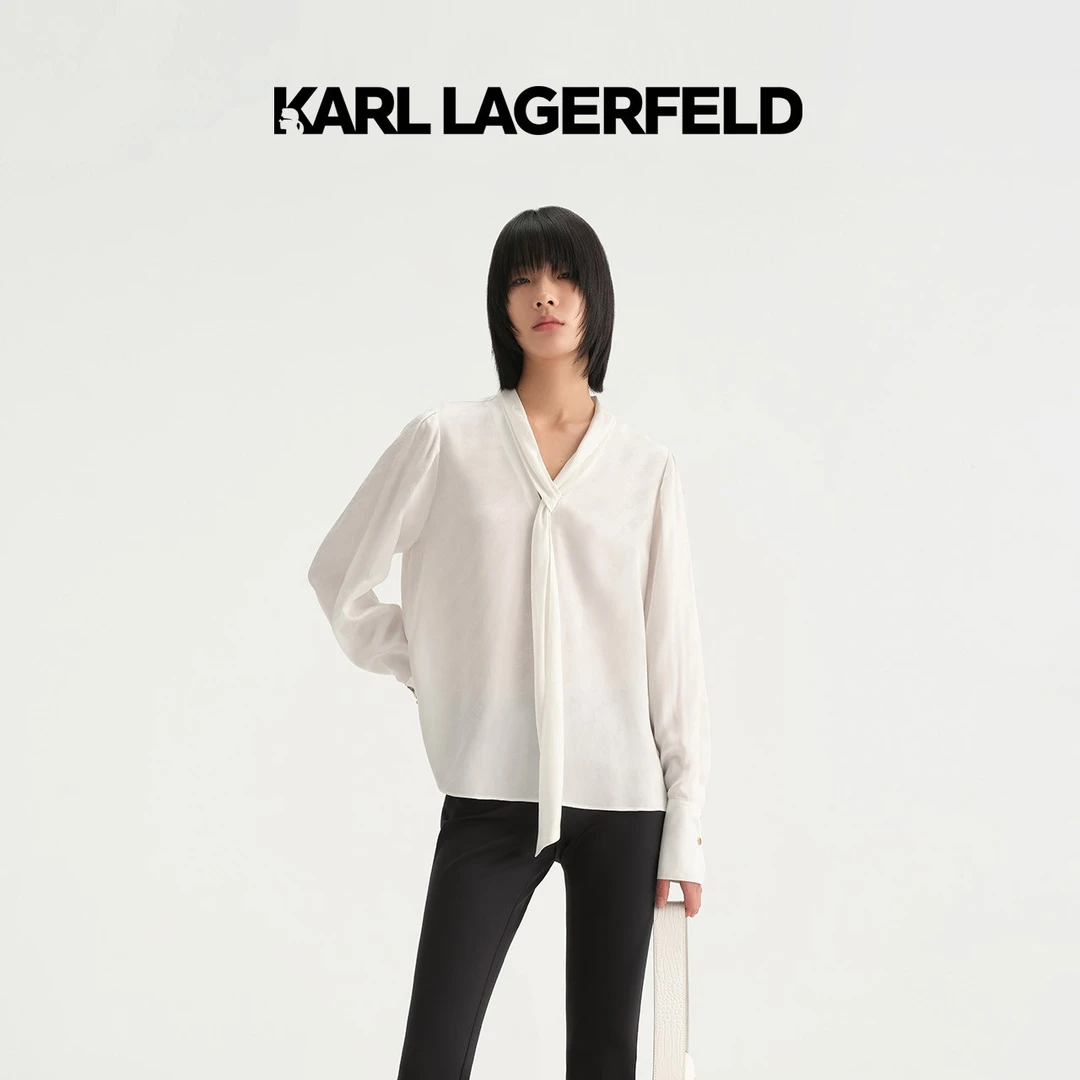 KARL LAGERFELD卡尔拉格斐2023秋锁链花纹飘带小衫236L16