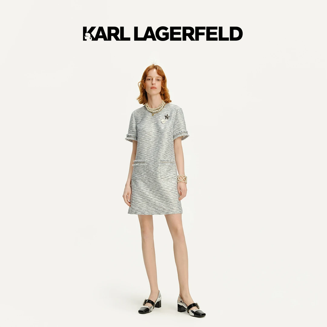 KARL LAGERFELD卡尔拉格斐24夏新粗花呢短袖连衣裙241L13