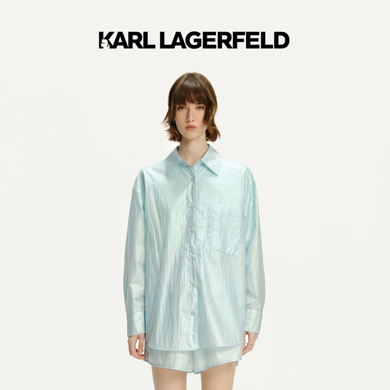 【官方】KARL LAGERFELD卡尔拉格斐24夏新款蓝色防晒服衬衫241L16