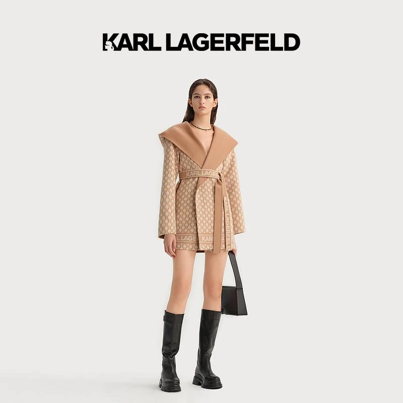 KARL LAGERFELD卡尔拉格斐2023秋款中长老花大衣236L1554