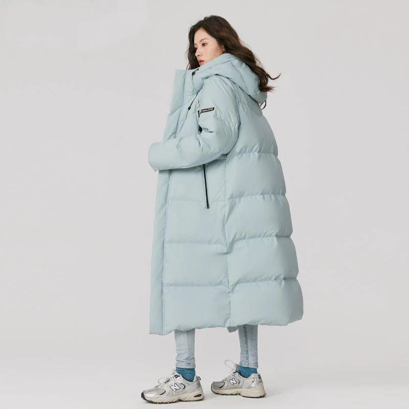 波司澄羽绒服女中长款新款韩版时尚加厚宽松过膝白鸭绒冬季外套