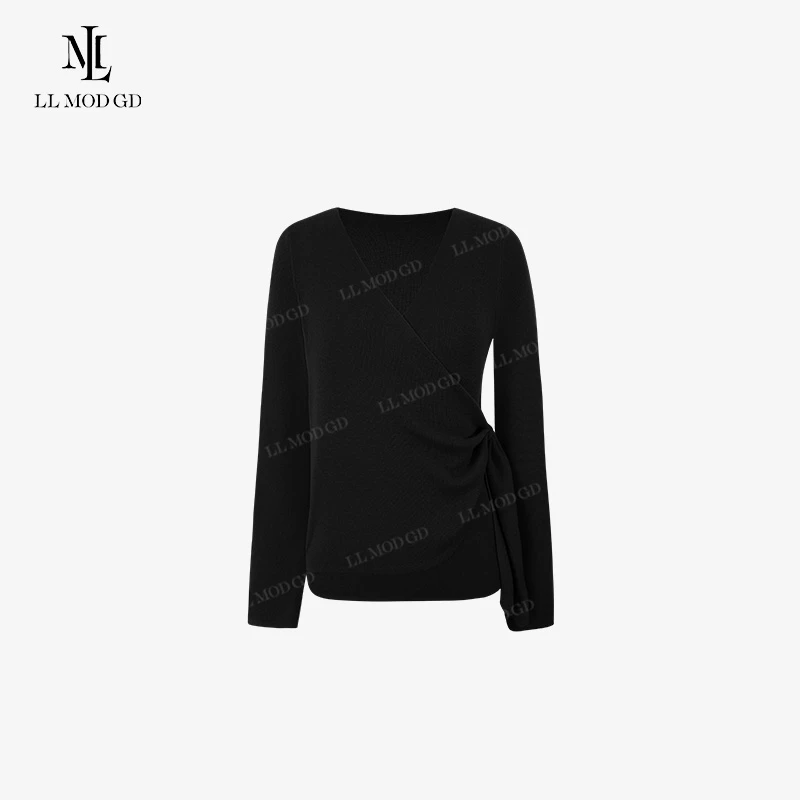 LL·MOD·GD【苏苏】夏季V领上衣扭结设计修身打底针织衫LL-252614
