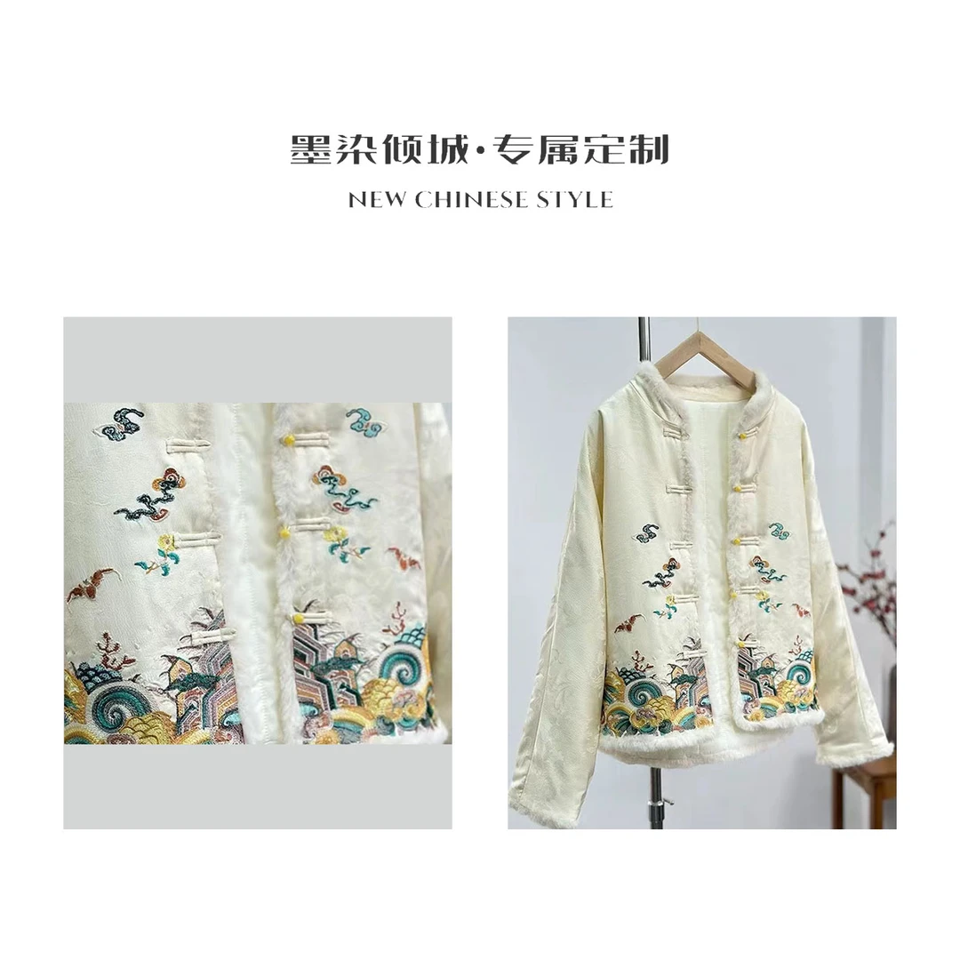 云楼阁-冬日款夹棉加厚重磅刺绣毛毛秋冬厚外套