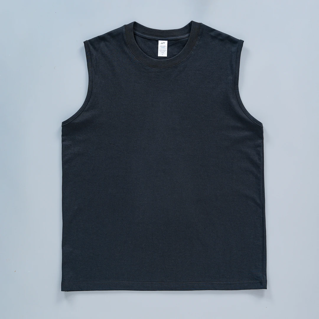 about-ab男士无袖背心休闲运动纯色无袖圆领打底黑色宽松03