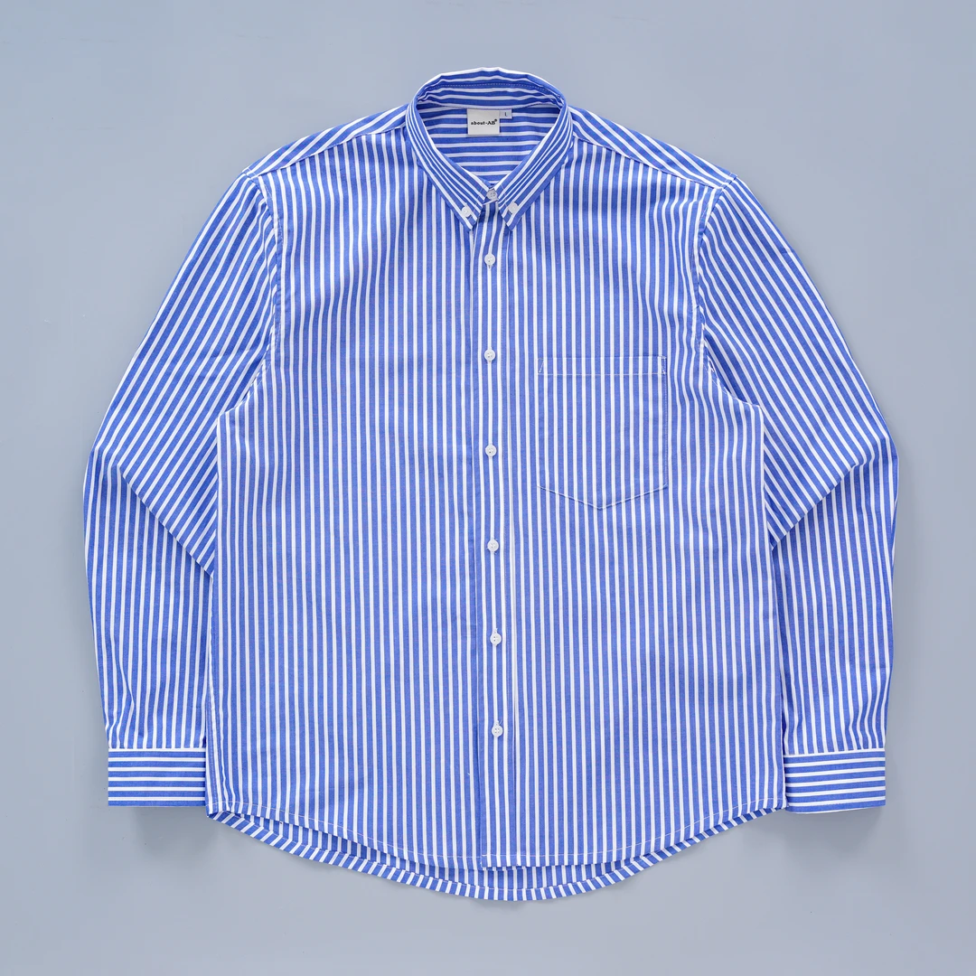 about-ab 经典款宽松蓝条竖纹纯棉衬衫20031长袖翻领春秋季
