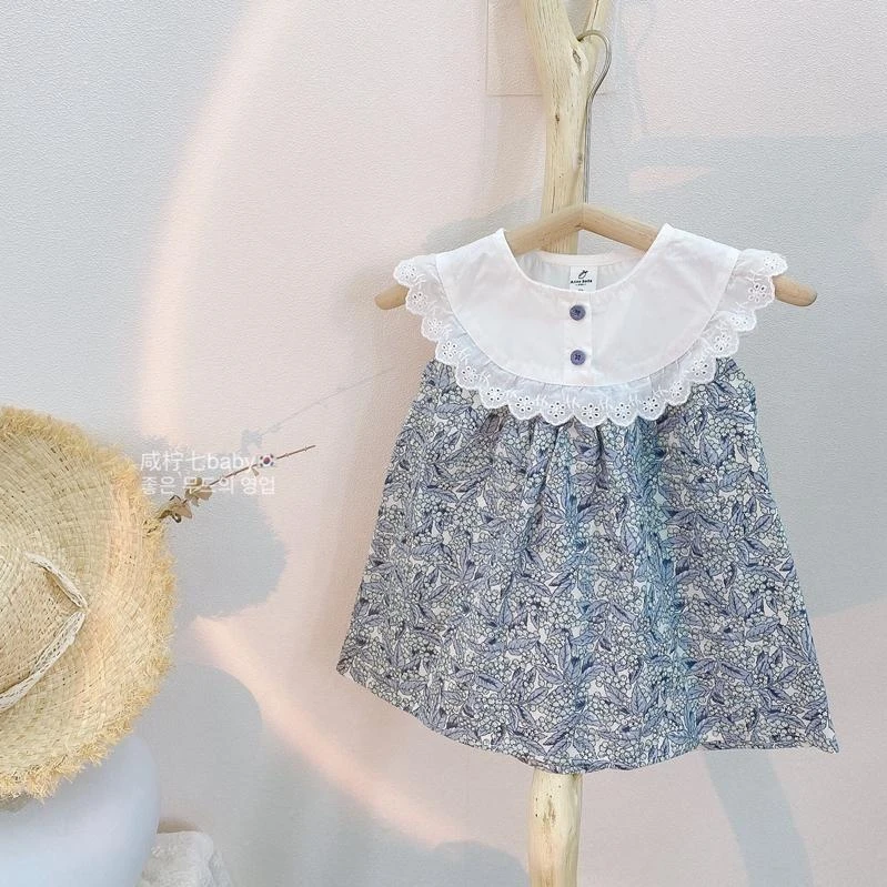 女童背心裙夏装2022新款韩版女宝宝荷叶边碎花连衣裙小清新裙子潮