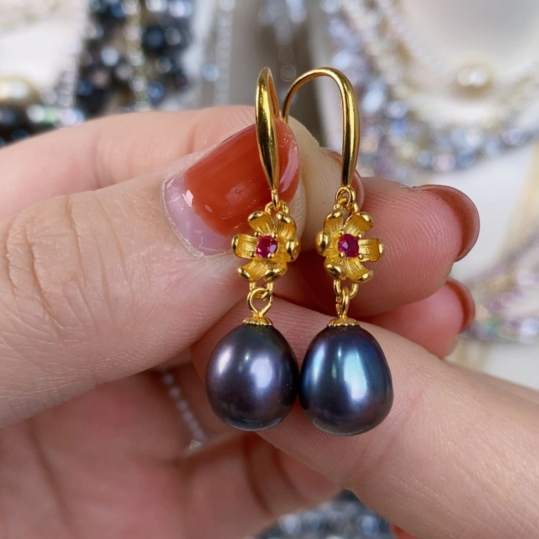 淡水珍珠耳饰银S925镶嵌