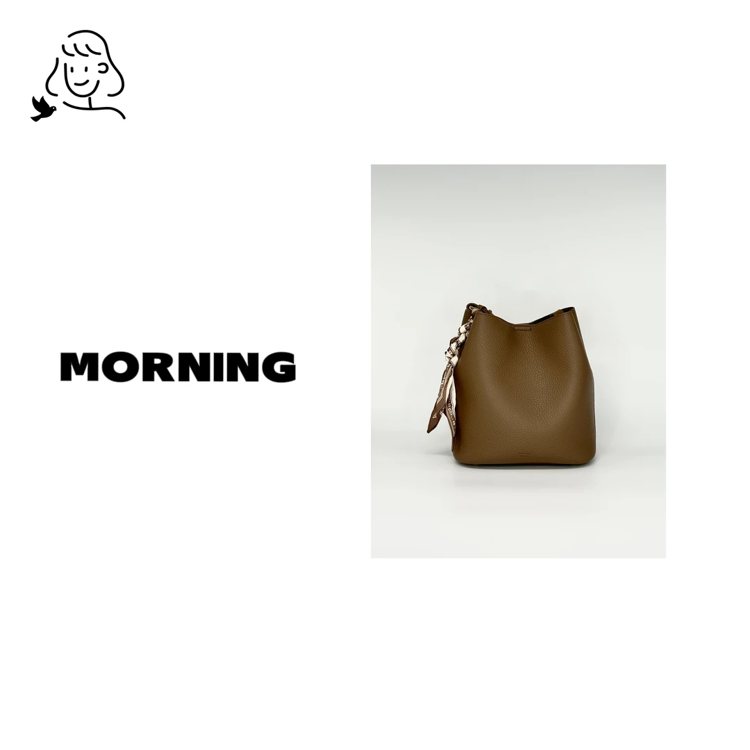 早安日记morning小众时尚女士气质复古斜挎胡桃色水桶 0754