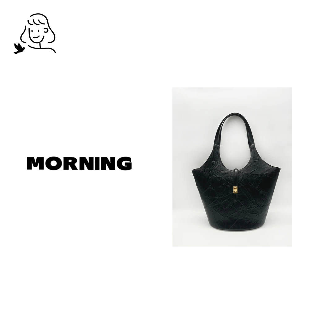 早安日记morning小众时尚女士气质复古单肩黑色托特花园包 809