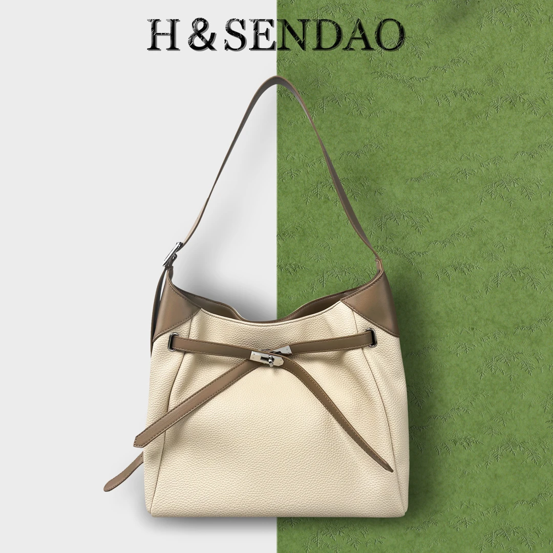 H＆SENDAO森岛新款小众随性高级简约单肩包荔枝纹气质百搭斜挎包