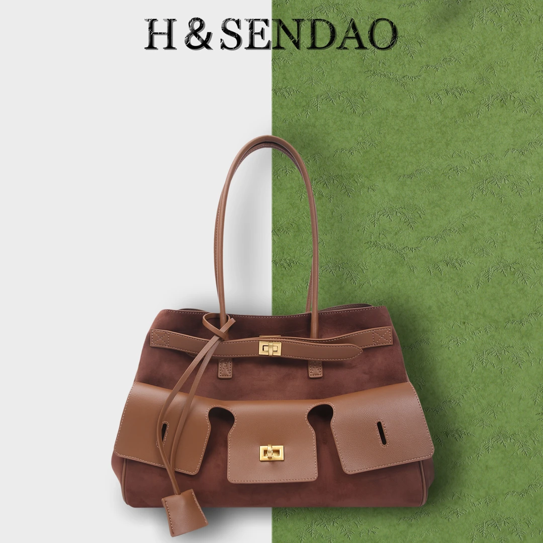 H＆SENDAO森岛大牌风限定款托特包麂皮绒手提包高级秋冬斜挎包