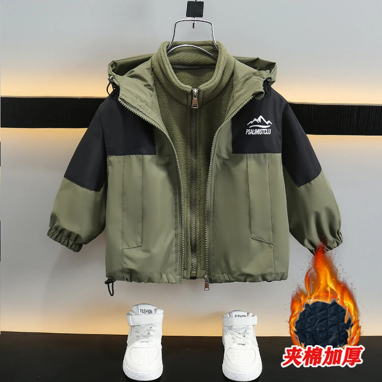 童装男童三合一冲锋衣防风加绒加厚外套保暖秋冬季中大童洋气韩版
