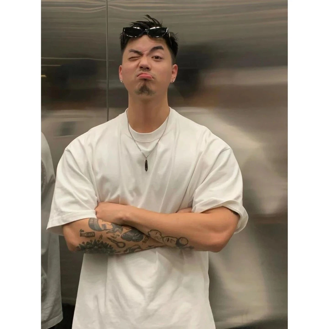 重磅美式小高领口短袖男纯棉半袖白打底衫纯色圆领宽松T恤潮百搭