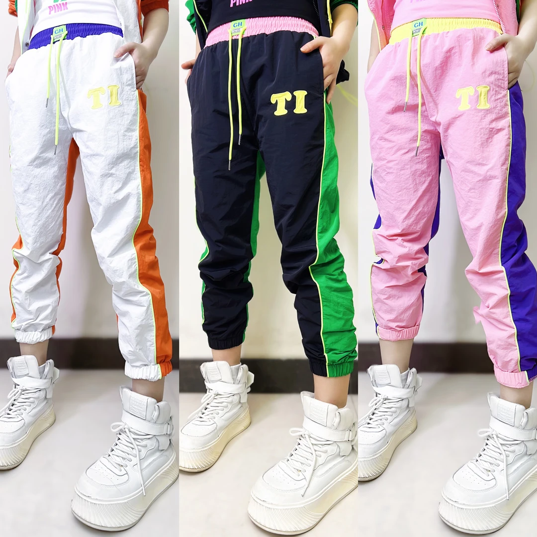 A089春夏新款原创潮牌宽松显瘦百搭时尚洋气撞色拼接速干休闲裤女