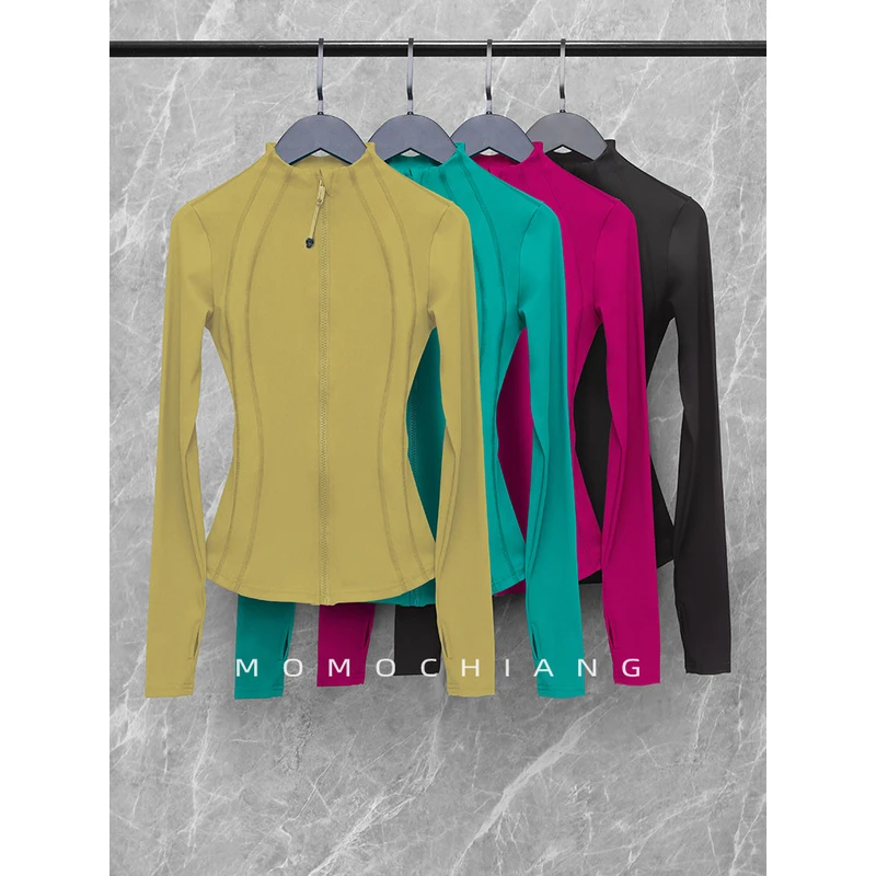 瑜伽服外套女紧身显瘦速干透气立领开衫长袖训练跑步运动健身上衣