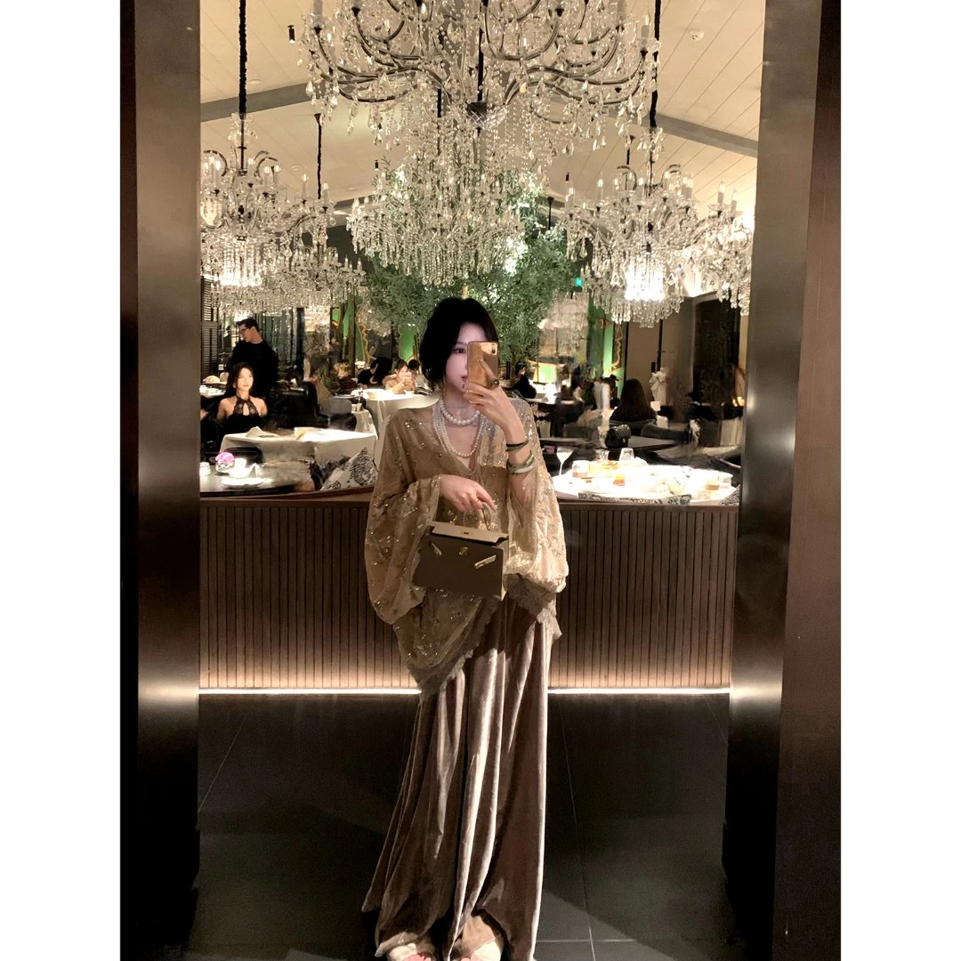 MOSS STUDIO【朝云辞】新中式国风禅意后腰松紧垂感丝绒阔腿裤女