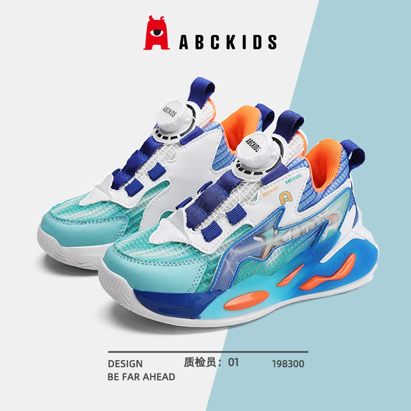 ABCKIDS男童鞋子2023秋季新款中大童网面透气旋转纽扣百搭跑步鞋