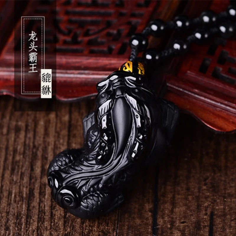天然黑曜石貔貅吊坠男款女项坠水晶挂坠情侣霸王皮丘珠宝女士男士