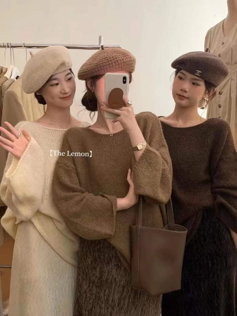 秋冬韩版ins风宽松慵懒风长袖套头毛衣女秋款气质上衣圆领百搭