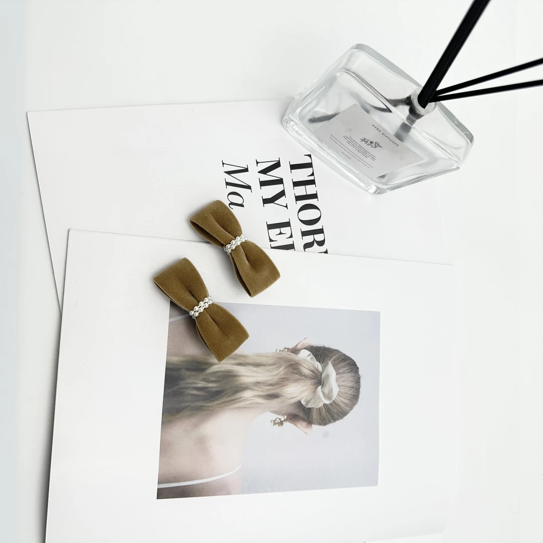 DH-232韩版咖色植绒蝴蝶结鸭嘴夹侧边夹对夹网红刘海小夹F子复古