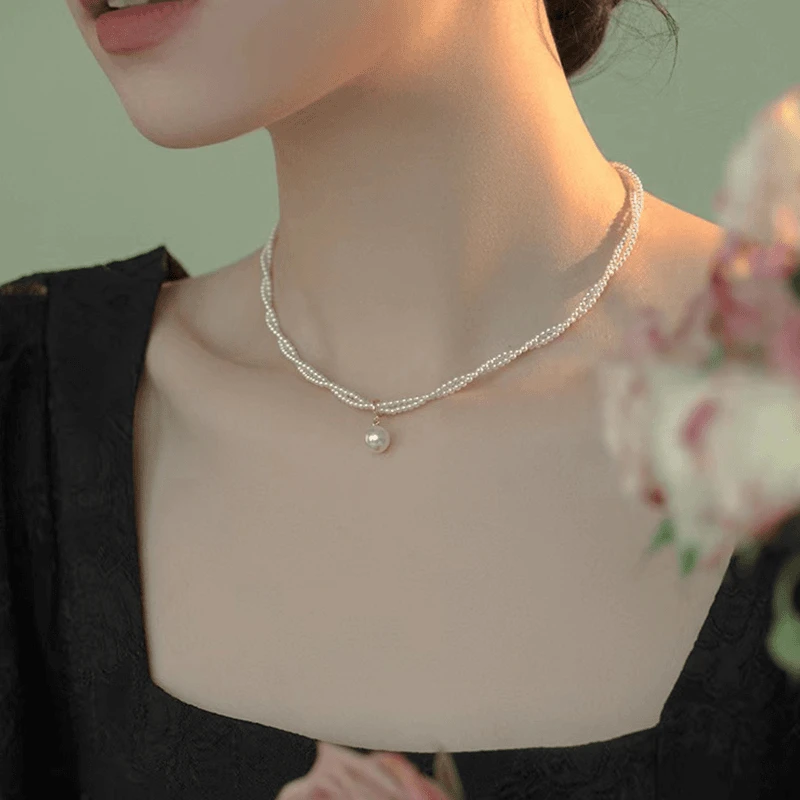 双层缠绕叠带项链气质小众高级气质法式锁骨链