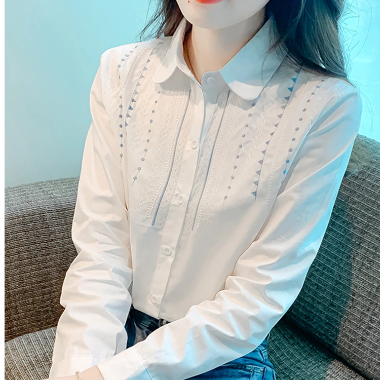 轻奢洋气百搭高级春秋小众纯棉长袖蓝点白衬衫设计感显瘦舒适新款